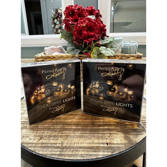Primitives By Kathy Set Of 2 Strand Of 20 Cat Face Wire Lights 40 Lights Total - Picture 1 of 4